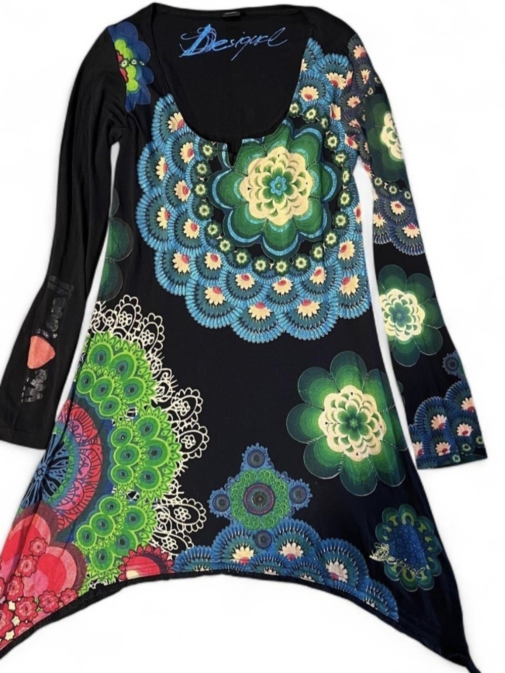 Desigual Whimsical Black Floral Mandala Long Sleeve Painted Tunic